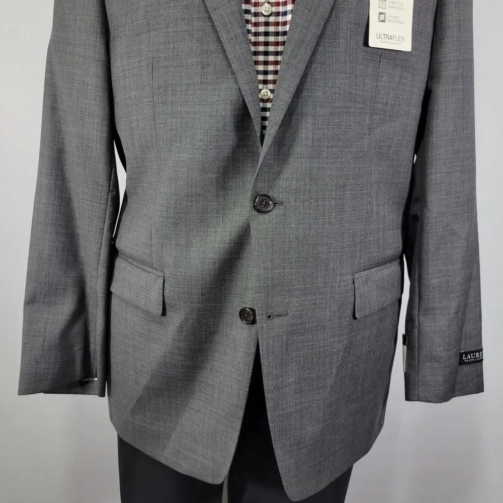 Lauren‎ Ralph Lauren Men's Sport Coat Blazer Two Button Gray Wool Stretch 42XL